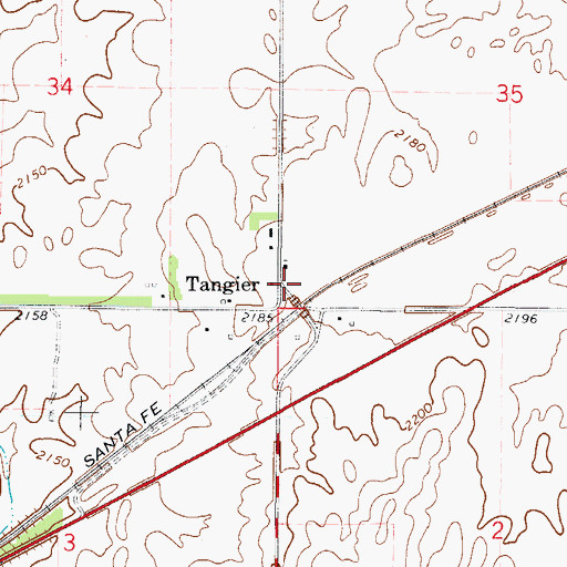 Topographic Map of Tangier, OK