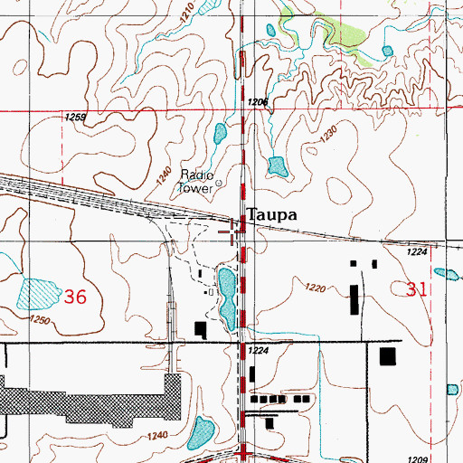 Topographic Map of Taupa, OK