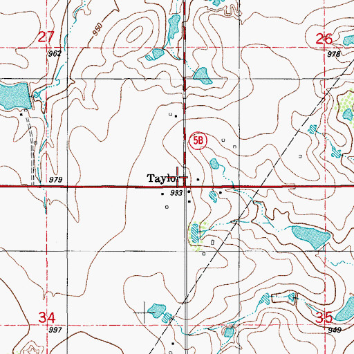 Topographic Map of Taylor, OK