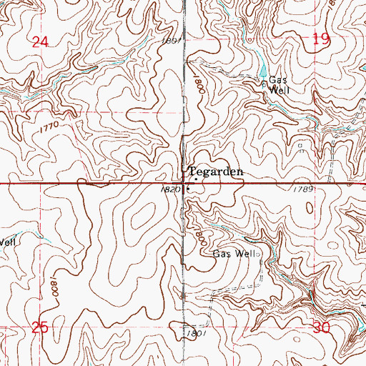 Topographic Map of Tegarden, OK