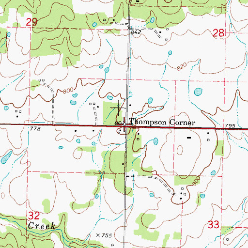 Topographic Map of Thompson Corner, OK