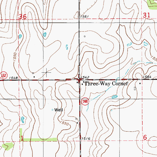Topographic Map of Three-Way Corner, OK