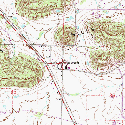 Topographic Map of Tiawah, OK