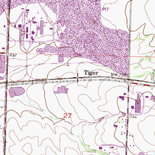 Topographic Map of Tiger, OK