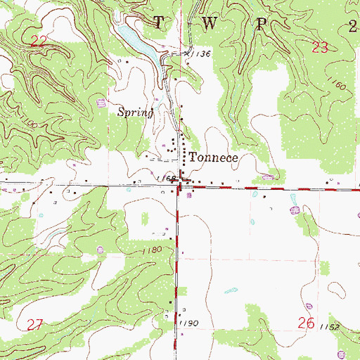 Topographic Map of Tonnece, OK