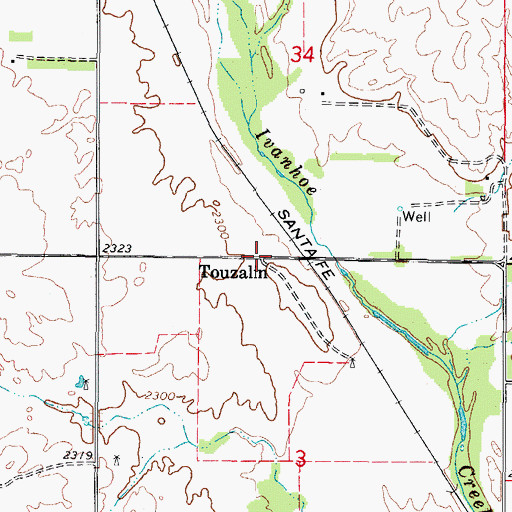 Topographic Map of Touzalin, OK