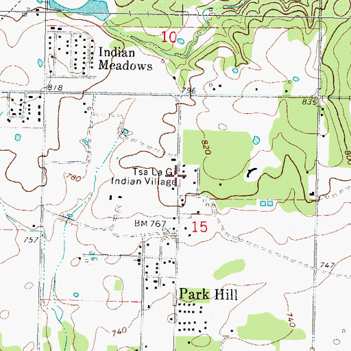 Topographic Map of Tsa La Gi Indian Village, OK