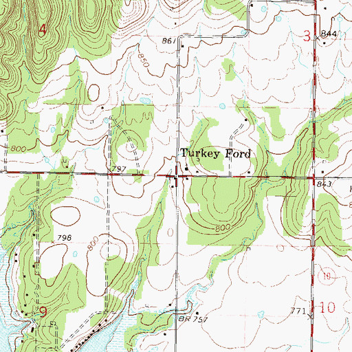 Topographic Map of Turkey Ford, OK