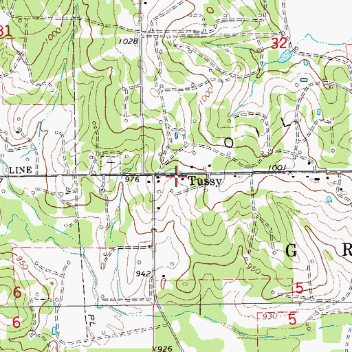 Topographic Map of Tussy, OK