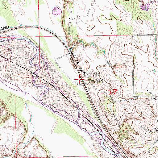 Topographic Map of Tyrola, OK