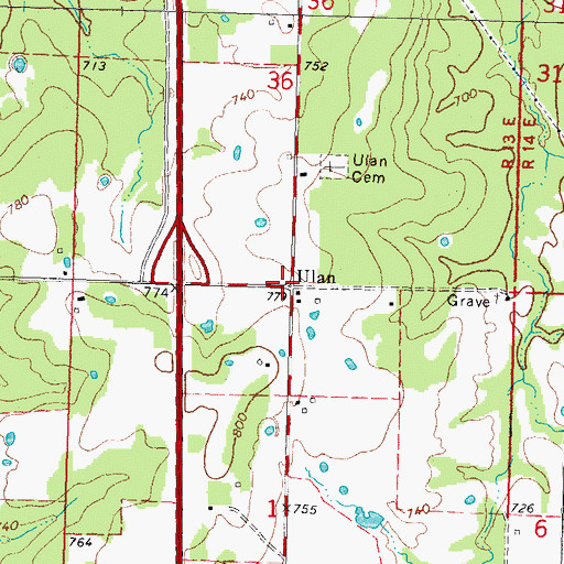 Topographic Map of Ulan, OK