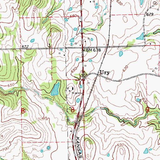 Topographic Map of Ury, OK