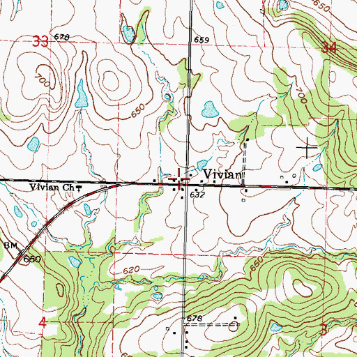 Topographic Map of Vivian, OK