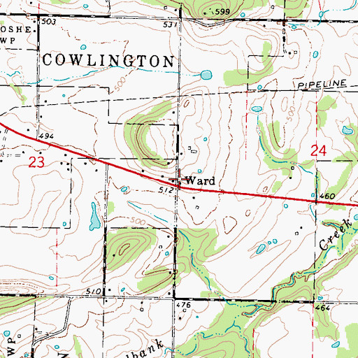 Topographic Map of Ward, OK