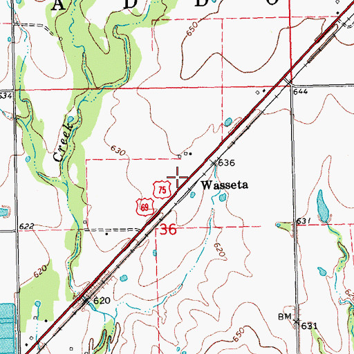 Topographic Map of Wasseta, OK