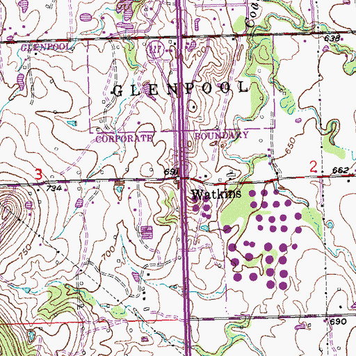 Topographic Map of Watkins, OK