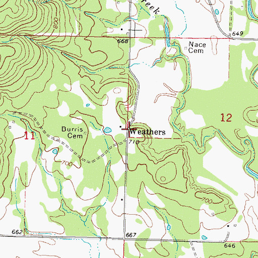 Topographic Map of Weathers, OK
