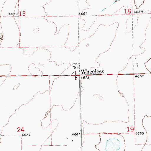 Topographic Map of Wheeless, OK