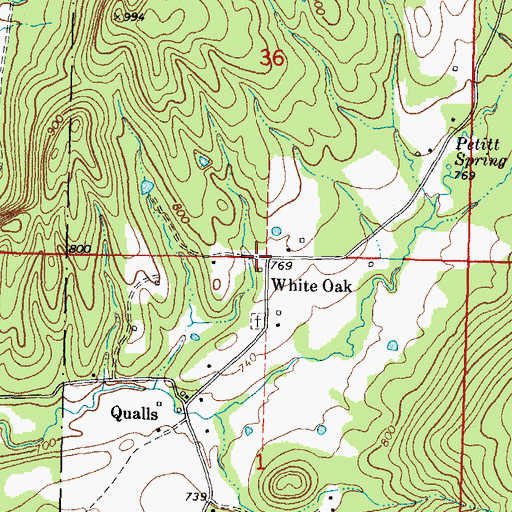 Topographic Map of White Oak, OK