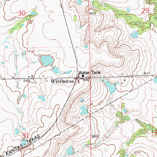 Topographic Map of Wildhorse, OK