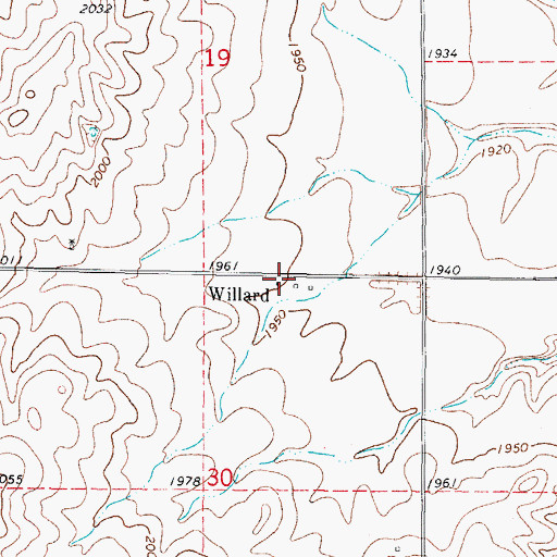 Topographic Map of Willard, OK