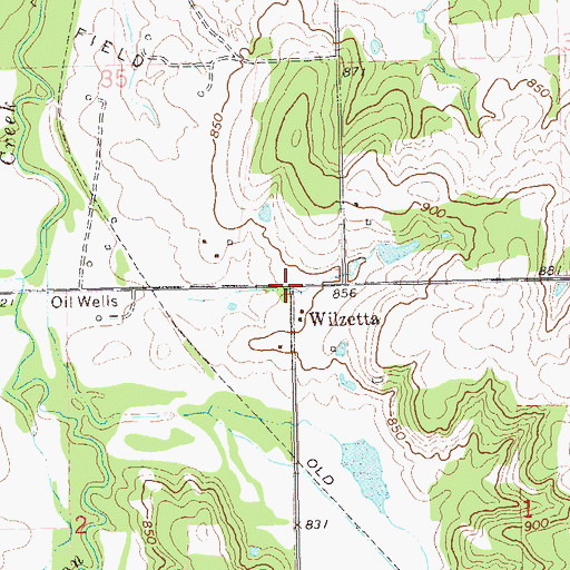 Topographic Map of Wilzetta, OK