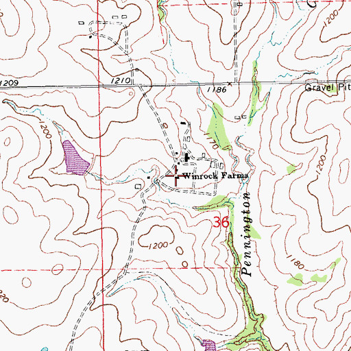 Topographic Map of Winrock Farms, OK