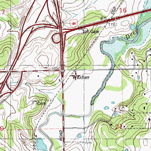 Topographic Map of Witcher, OK