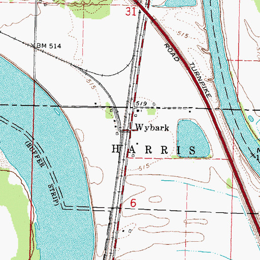 Topographic Map of Wybark, OK