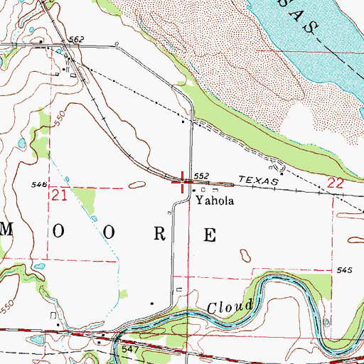 Topographic Map of Yahola, OK