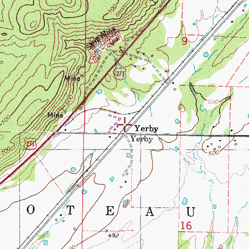 Topographic Map of Yerby, OK