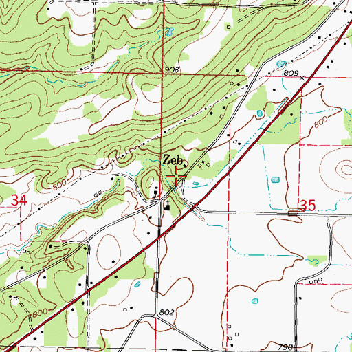 Topographic Map of Zeb, OK