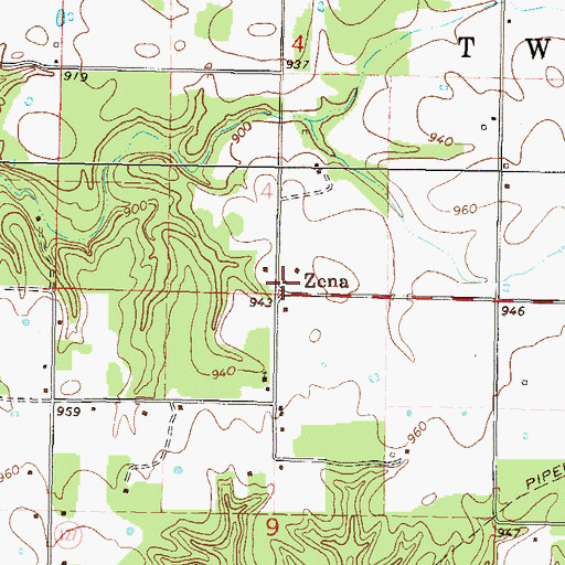 Topographic Map of Zena, OK