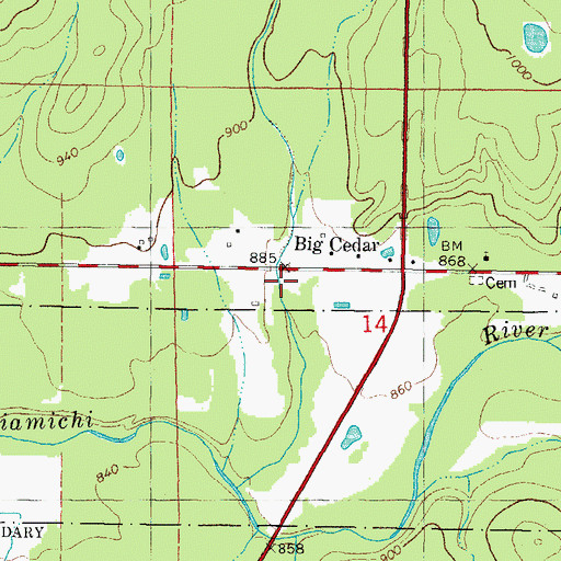 Topographic Map of John F Kennedy Memorial, OK