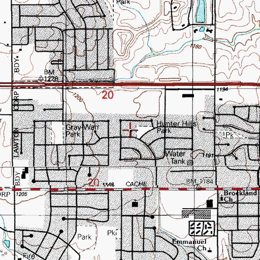 Topographic Map of Hunter Hills Park, OK