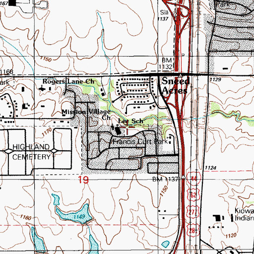 Topographic Map of Francis Curb Park, OK