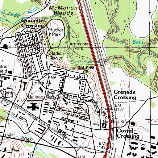 Topographic Map of Old Post Chapel, OK