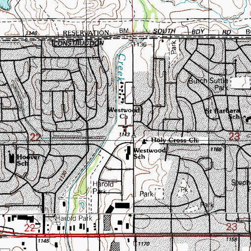 Topographic Map of Westwood Church, OK
