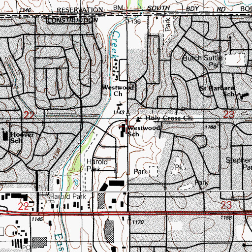 Topographic Map of Holy Cross Church, OK