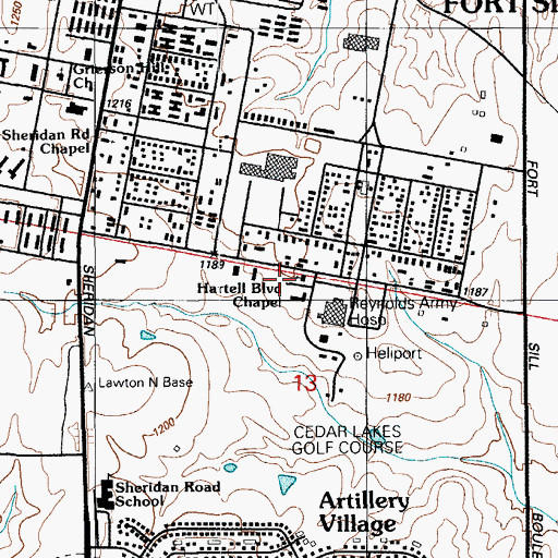 Topographic Map of Hartell Boulevard Chapel, OK