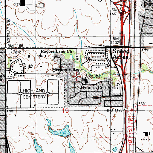 Topographic Map of Mission Village Church, OK