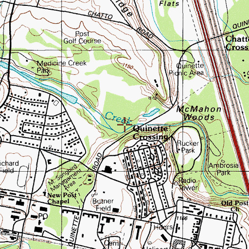 Topographic Map of Quinette Crossing, OK