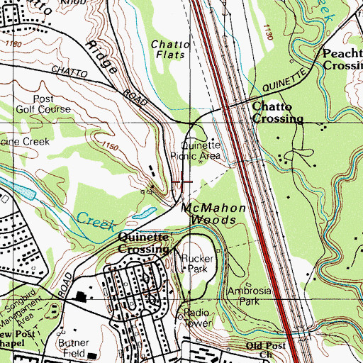 Topographic Map of Quinette Picnic Area, OK
