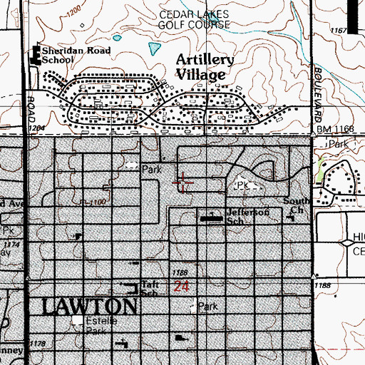 Topographic Map of Cedar Grove Golf Course, OK