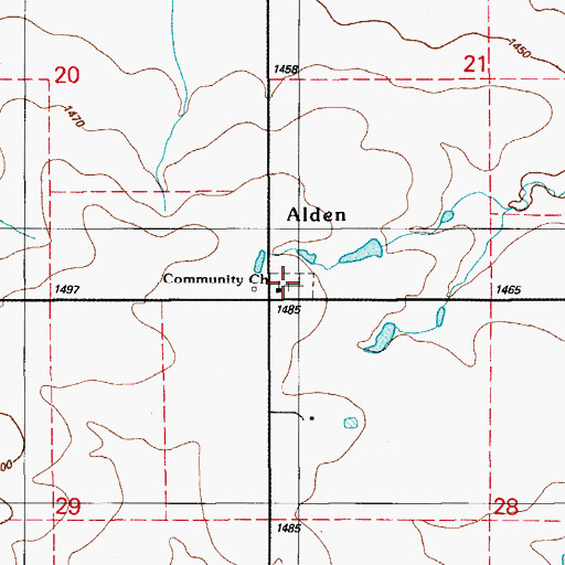 Topographic Map of Alden Cemetery, OK