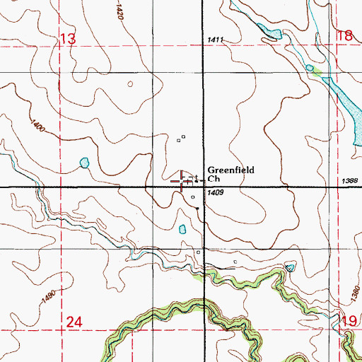 Topographic Map of Greenfield Cemetery, OK