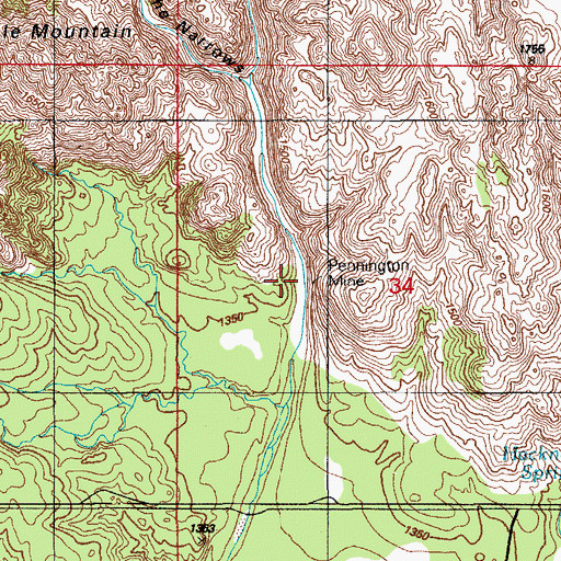 Topographic Map of Pennington Mine, OK
