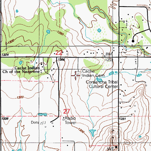 Topographic Map of Cache Indian Cemetery, OK