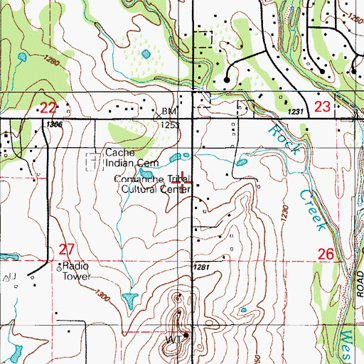 Topographic Map of Comanche Tribal Cultural Center, OK