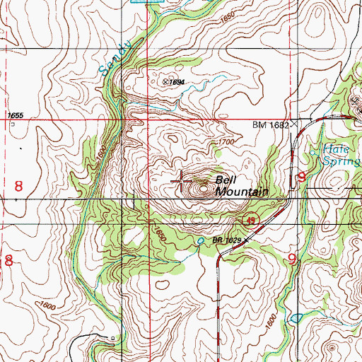 Topographic Map of Bell Mountain, OK